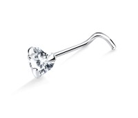 CZ Heart Shaped Silver Curved Nose Stud NSKB-114